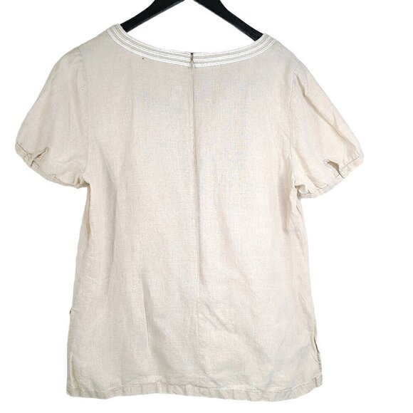 Michael Kors Tan Beige Embroidered 100% Linen V Neck Tunic Top - Picture 4 of 11